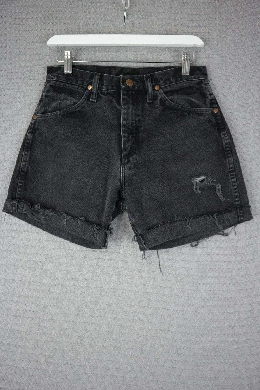 Wrangler High Rise Distressed Denim Shorts Black Size 29W Rolled Cuffed